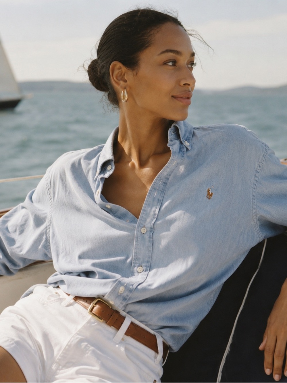 Vintage Ralph Lauren Pale Blue Denim Button-Down Shirt size Small